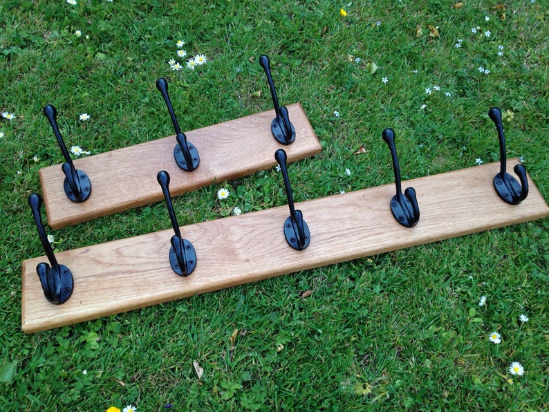 Coat Pegs / Hat Pegs on solid oak backplate Different sizes Etsy
