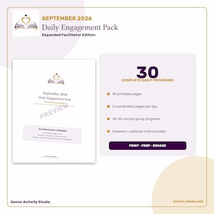 September 2026 Senior Activity Pack | 30 Adult Group Programs | Printable PDF