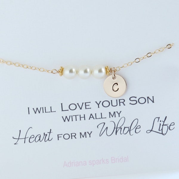 Pearl Bracelet with Initial | Personalized Mother of Groom Gift from Bride