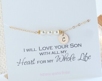 Pearl Bracelet with Initial | Personalized Mother of Groom Gift from Bride