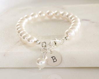 Flower Girl  Gift | Sterling Silver Pearl Bracelet for Girl |  Bridal Party Gift