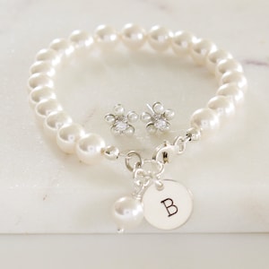 Little Girls First Pearls | Pearl Jewelry Set for Flower Girl | Will you be my Flower Girl Gifts | Custom Initial Pearl Bracelet