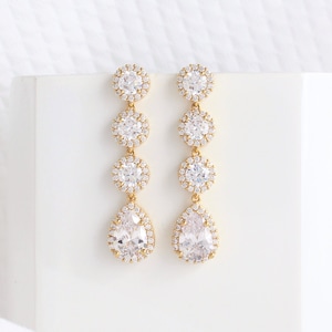 Modern CZ Diamonds Dangle Earrings | Wedding Earrings for Brides Stud Gold | Evening Earrings | Jewelry for Prom | Harper