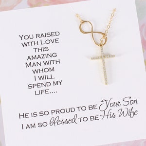 Cross Infinity Necklace Gold Mother of the Groom Gift from Bride image 1