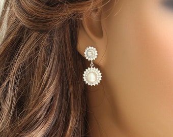 Sunburst Pearl Earrings in Sterling Silver | Natural Pearl Earrings for Brides | Bridesmaids Gift | Dangling Stud - MILLIE
