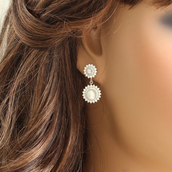 Sunburst Pearl Earrings in Sterling Silver | Natural Pearl Earrings for Brides | Bridesmaids Gift | Dangling Stud - MILLIE