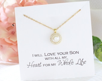 Mother of the Groom Gift from Bride | Future Mother in Law Necklace | Gift for Mom | Pearl Necklace Gold or Silver