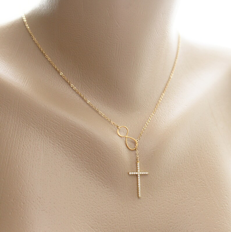 Cross Infinity Necklace Gold Mother of the Groom Gift from Bride image 2