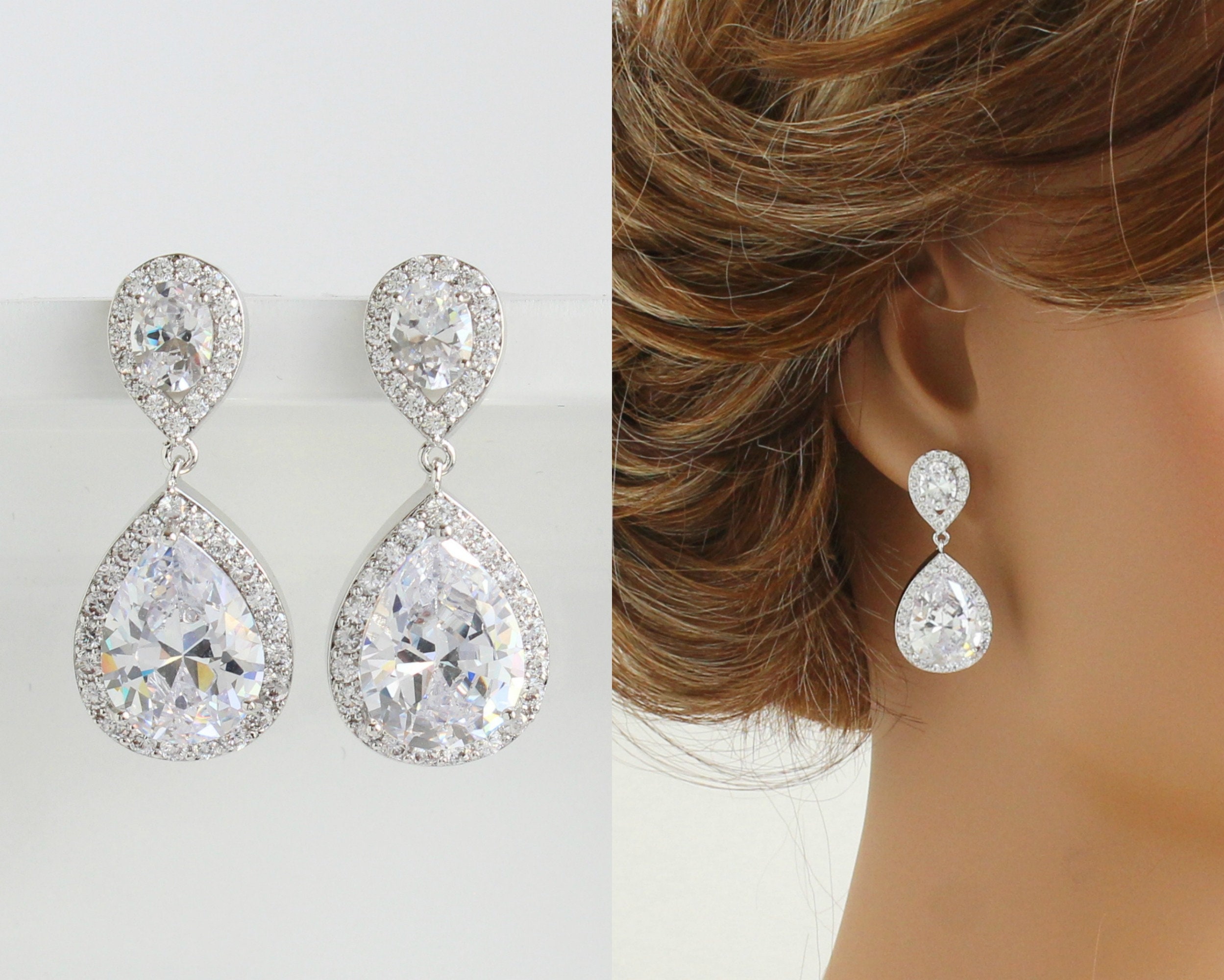 Cubic Zirconia Statement Earrings Bridal Stud Earrings Etsy
