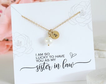 Sister In Law Personalized Pearl Necklace Gifts Initial Sentimental Jewelry For Sister-In-Law's Birthday Bride Gift Bridesmaid