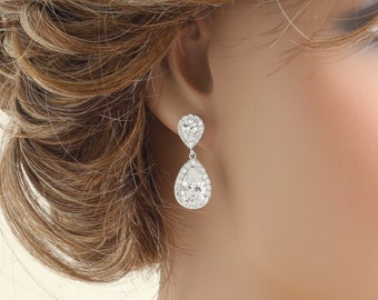 Bridal Crystal Drop Earrings | CZ Bridal Earrings | CZ Wedding Earrings | Bridal Jewelry | Bridesmaids Earrings | Phoebe