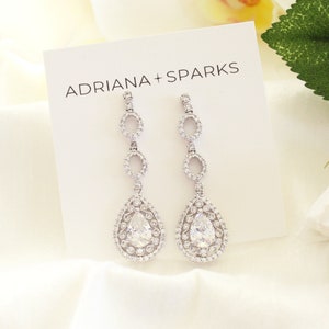 Crystal Drop Bridal Earrings | Art Deco Crystal Statement Earrings for Bride | Wedding Earrings | Silver Drop Earrings - Clarissa