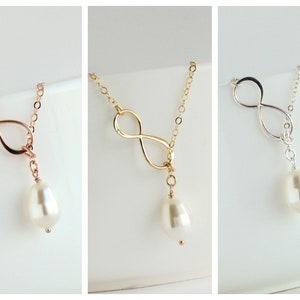 Mother of the Bride Pearl Necklace Mom Keepsake Gift Infinity Pearl Lariat image 4