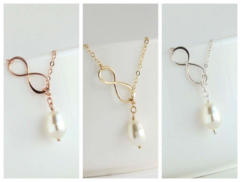 Mother of the Bride Pearl Necklace Mom Keepsake Gift Infinity Pearl Lariat image 4