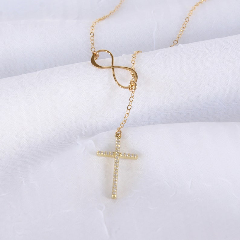 Cross Infinity Necklace Gold Mother of the Groom Gift from Bride image 3