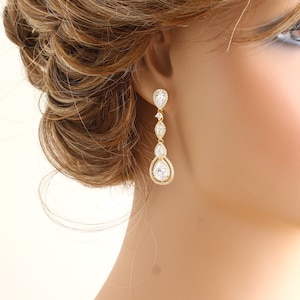 Wedding Statements Earrings | Teardrop Wedding Earrings for Bride | Gold Crystal Chandelier Earrings OLIVIA