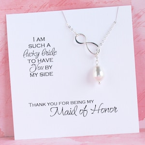 Maid of Honor Thank You Gift Sterling Silver Infinity Necklace Maid of Honor Proposal Wedding Party Gifts Bridesmaid image 1