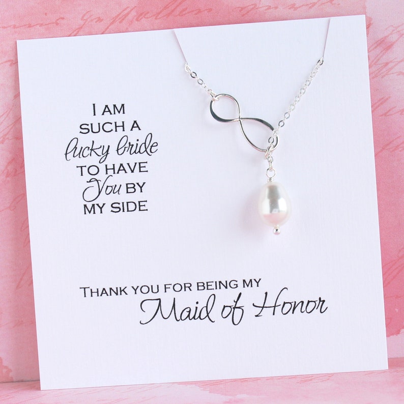 Maid of Honor Thank You Gift Sterling Silver Infinity Necklace Maid of Honor Proposal Wedding Party Gifts Bridesmaid image 1