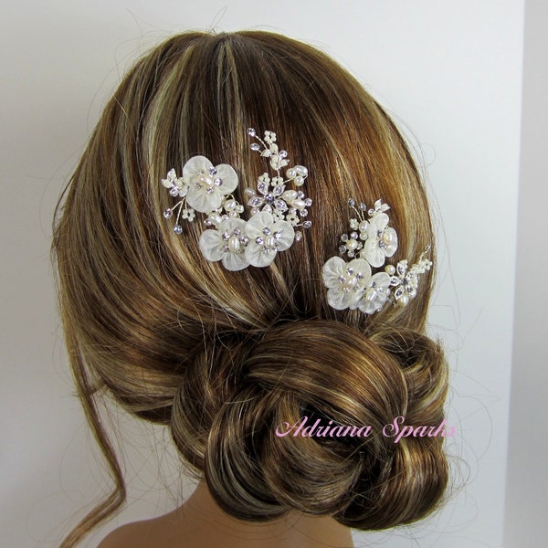 Bridal Flower Hair Pin, Hochzeit Haarschmuck, Organza Flower Pin, Bridal Kopf Stück, Hochzeits-Haar-Kamm, Bridal Headpieces