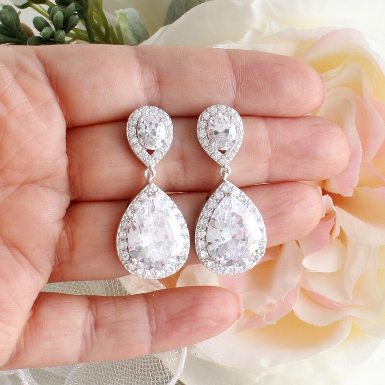 Cubic Zirconia Statement Earrings Bridal Stud Earrings Etsy