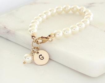 Blumenmädchen Danke Geschenk | Blumenmädchen Armband | Personalisiertes Gold Mädchen Perlenarmband