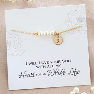 Pearl Bracelet with Initial | Personalized Mother of Groom Gift from Bride