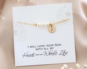 Personalized Pearl Bracelet with Initial – Mother of the Groom Gift