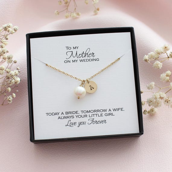 Mother of the Bride Gift Personalized Pearl Necklace, Heartfelt