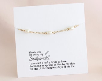 Bridesmaid Gift Pearl Station Bracelet Thank you Gift Bridal Party Jewelry