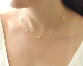 Delicate Charm Pearl Necklace | Wedding Jewelry Gift for Mom, Sister, Bridesmaid | 14k Gold Fill, Sterling Silver | Calista