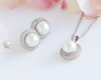 Wedding Jewelry for Brides | Pearl Pendant & Earring Jewelry Set | Bridesmaid-Maid of Honor Jewelry | Mother of the Bride Gift | Bridal Set