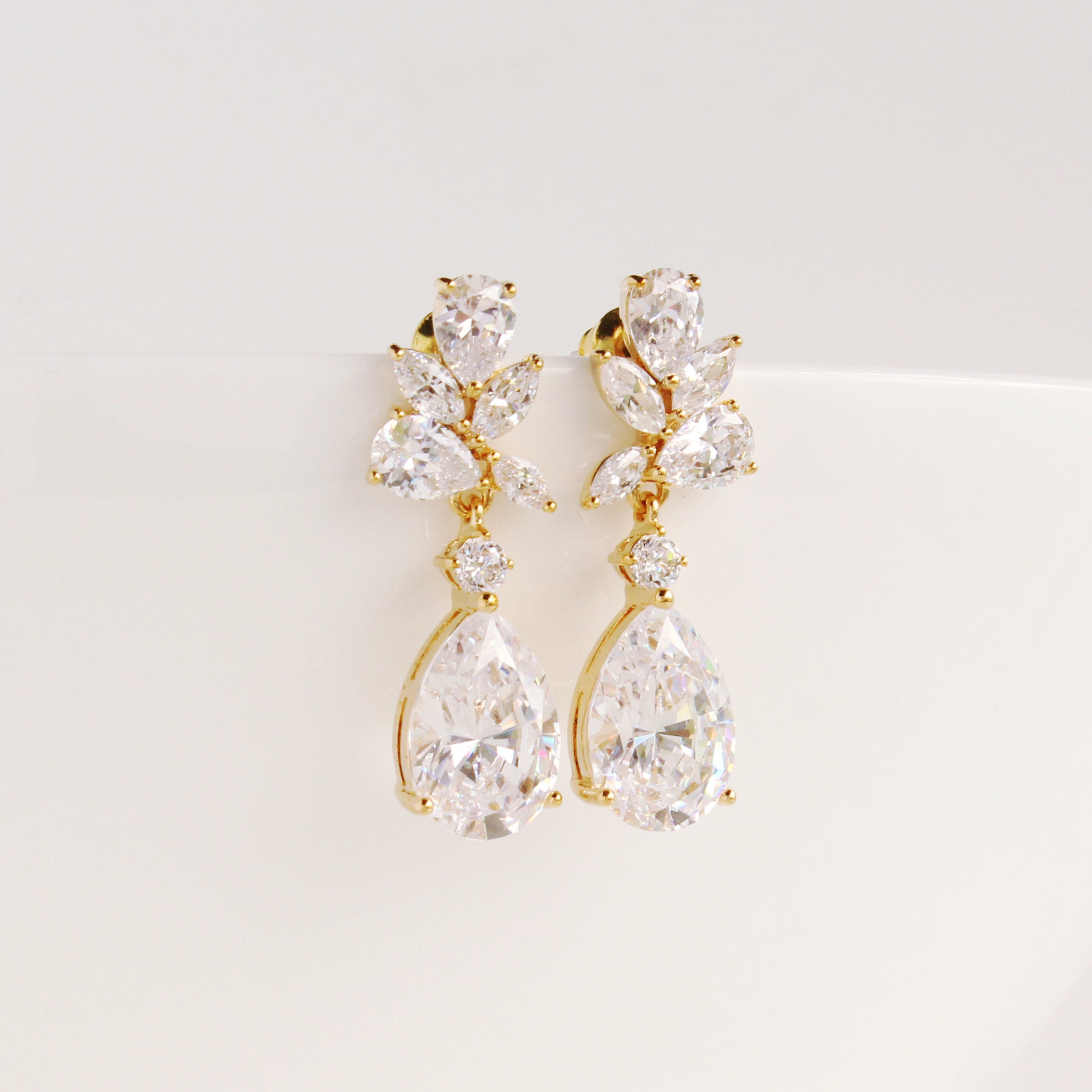 Crystal Bridal Earrings Marquise Cut & Swarovski Pear Shape | Etsy