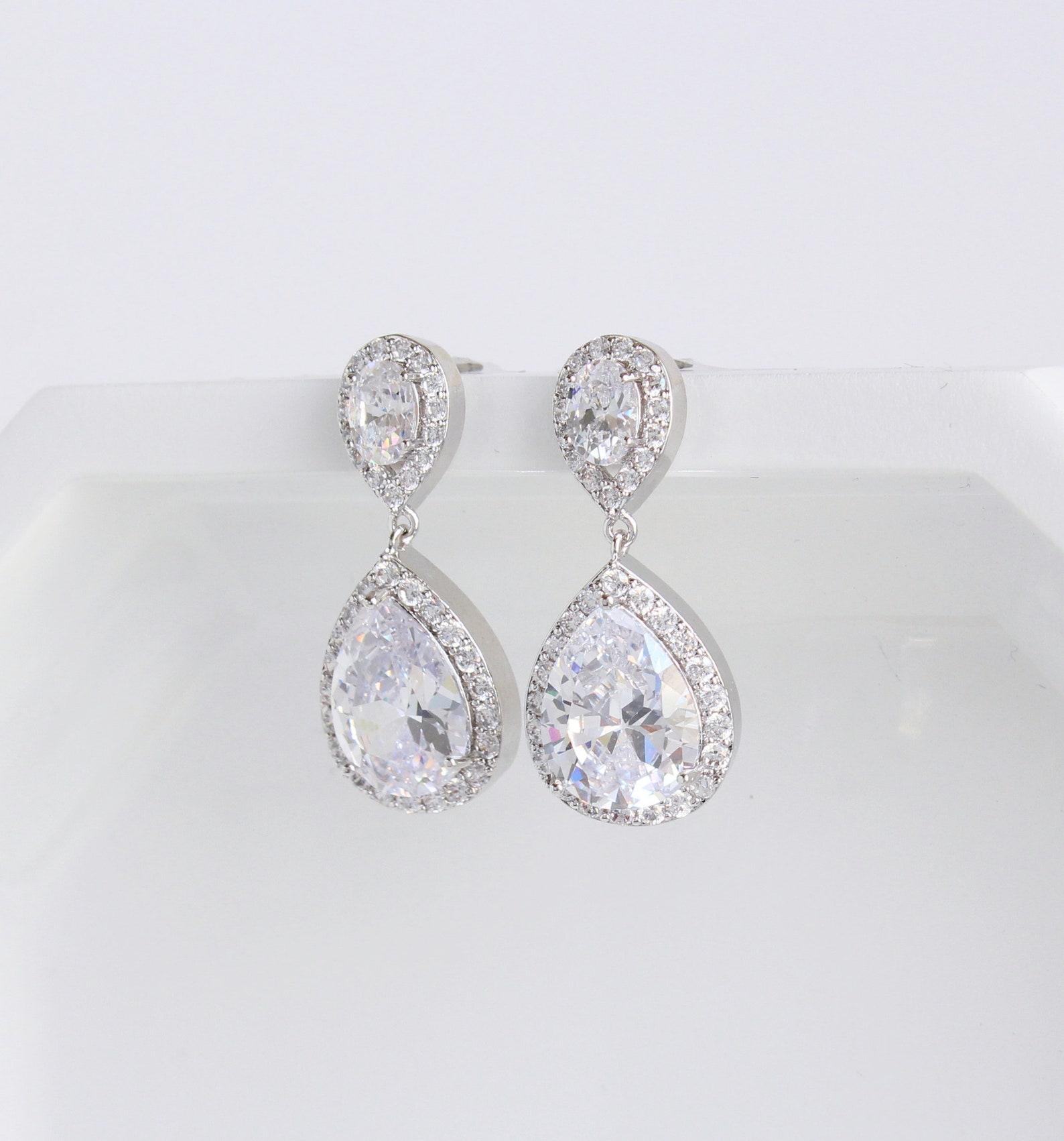 Cubic Zirconia Statement Earrings Bridal Stud Earrings Etsy