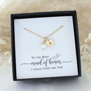 Best Maid of Honor Ever | Personalized Pearl Necklace with Initial | Thoughtful Thank You Gift from the Bride