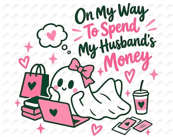 Funny Halloween Ghost PNG | Spend My Husband's Money Shopping Design | Checkered Leopard Pumpkin | Digital Download