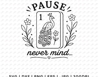 Pause Nevermind Mahjong SVG | Retro Peacock Floral Design (Digital Download)