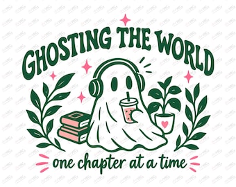 Ghost Reading PNG | Retro Bookish Fall Halloween Design | Funny Introvert Book Lover | Trendy Digital Download