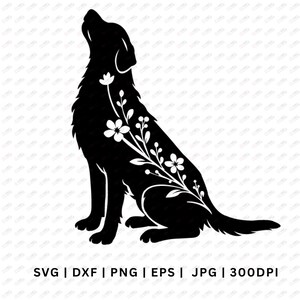 Silhouette de chien fleurie (SVG) | Motif bohème en papier découpé | Clipart pour amoureux des chiens | HTV Cricut (PNG DXF) | Téléchargement numérique