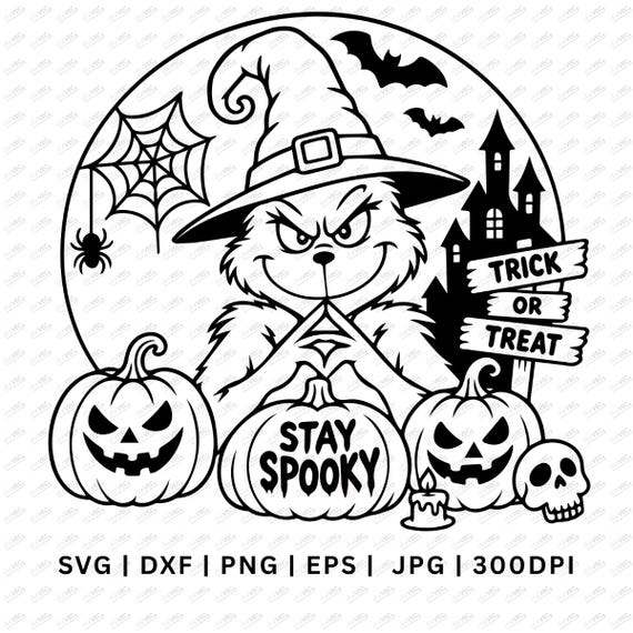 Stay Spooky Green Character SVG | Witch Pumpkin Halloween Design (Digital Download)