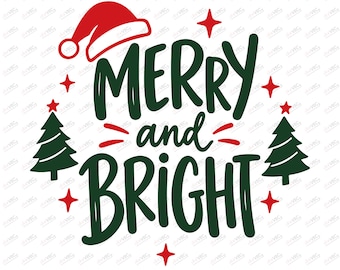 Merry and Bright Christmas Tree PNG | Trendy Pink Polka Dot Stripes Design | Preppy Holiday Shirt | Digital Download