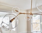 Handblown Glass Globe Bubble Light, Chandelier, Pendant, 6 GLOBES