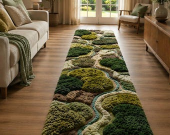 Moss Garden Landscape Runner Rug, Textured Tufted Botanical Area Rug