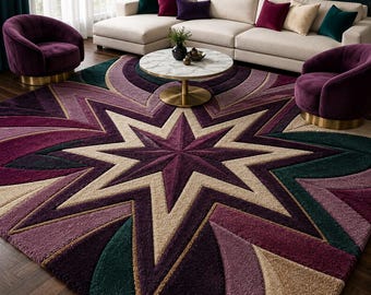 Luxury Geometric Star Area Rug – Modern Abstract Purple Carpet for Home