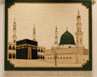 Tufted Islamic Tapestry, Kaaba Masjid Nabawi Wall Decor, Muslim Home Carpet