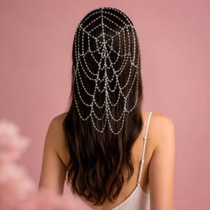 Spiderweb Chainmail Hair Veil, Rhinestone Gothic Headpiece for Festival, Alternative Bridal Hair Chain, Medieval Hair Jewelry