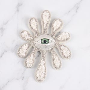 Eye Heart Beaded Applique Patch, Embellished Decorative Fashion Patch, DIY Jacket Bag Hat Clothing Sewing Craft Supply