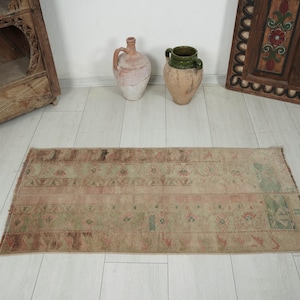 Alfombra turca vintage de lana de 2x4, alfombra decorativa bohemia tejida a mano,