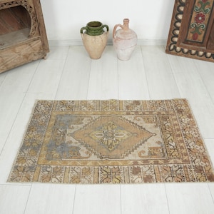Alfombra turca vintage de lana de 2x4, alfombra decorativa bohemia tejida a mano,
