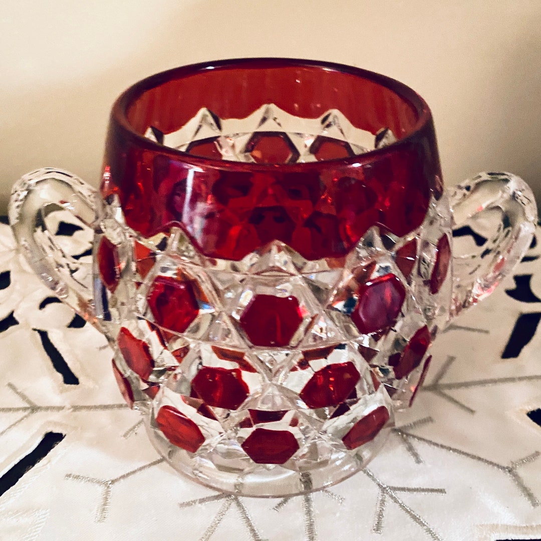 Bryce Brothers Red Block Glass Open Spooner Etsy
