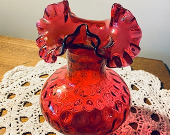 Fenton Vintage Cranberry Thumbprint Vase